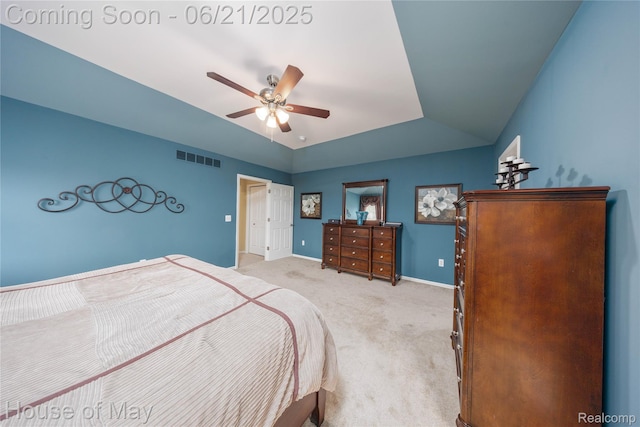 1768 Carriage Hl, Commerce Twp, MI 48382 - bedroom featuring light carpet, ceiling fan, and a raised ceiling