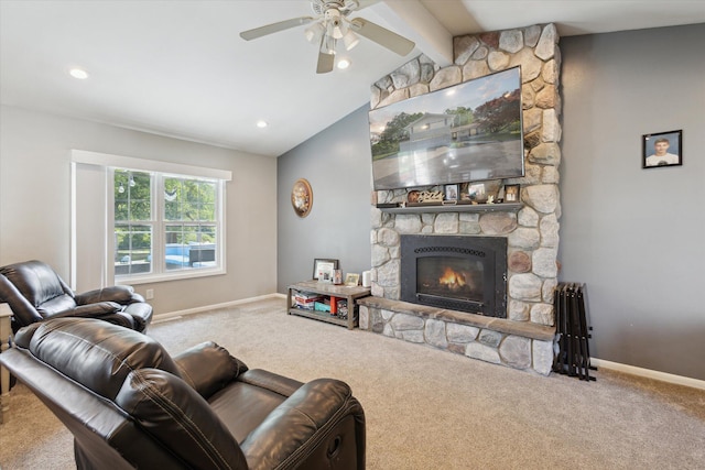 14747 A Dr N, Marshall, MI 49068 - living area with carpet floors, a fireplace, a ceiling fan, and recessed lighting