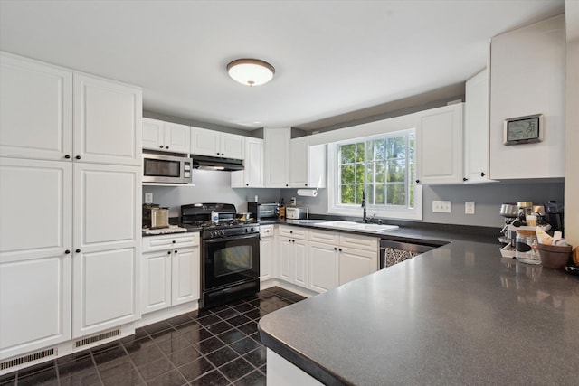 14747 A Dr N, Marshall, MI 49068 - kitchen with stainless steel appliances, dark countertops, under cabinet range hood, and white cabinets
