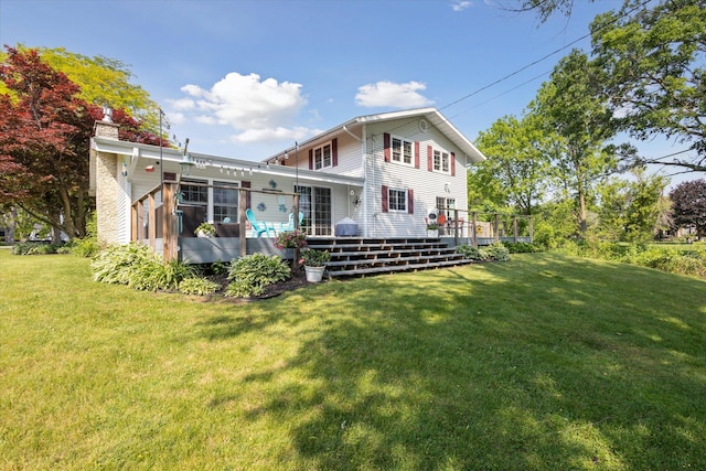 14747 A Dr N, Marshall, MI 49068 - back of house featuring a deck, a yard, and a chimney