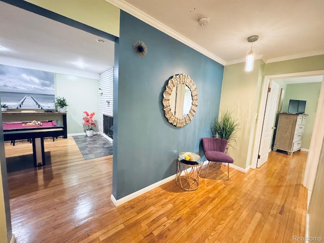 24230 Berg Rd, Commerce Twp, MI 48033 - corridor with hardwood / wood-style floors and crown molding