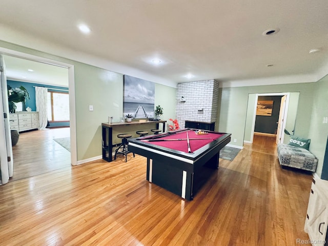 24230 Berg Rd, Commerce Twp, MI 48033 - game room with billiards, light wood-style floors, a fireplace, and recessed lighting