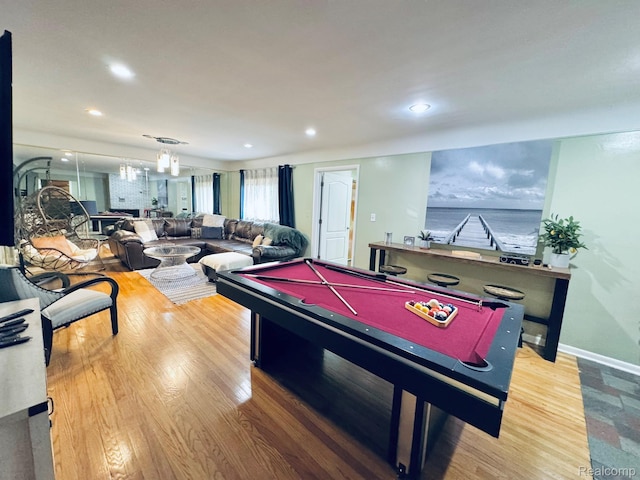 24230 Berg Rd, Commerce Twp, MI 48033 - recreation room featuring wood finished floors, pool table, and recessed lighting