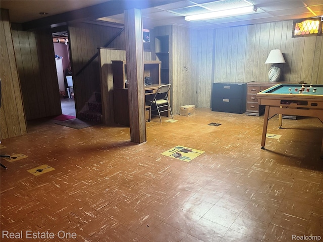 15892 Centralia, Redford, MI 48239 - finished below grade area with tile patterned floors, wooden walls, and pool table