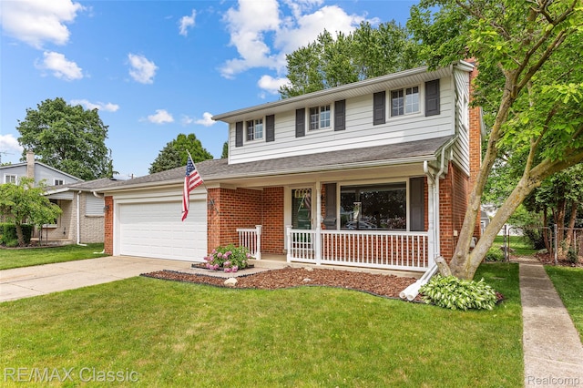 1915 Treadwell St, Westland, MI 48186 - traditional-style home with covered porch, brick siding, a garage, and concrete driveway
