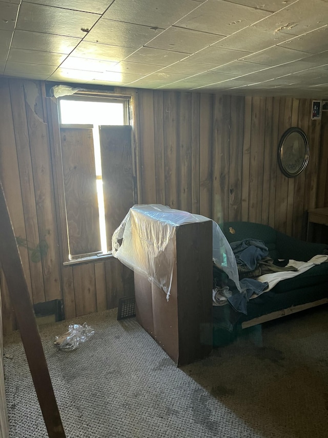 928 Trimble Ave, Kalamazoo, MI 49048 - bedroom featuring wooden walls and carpet floors
