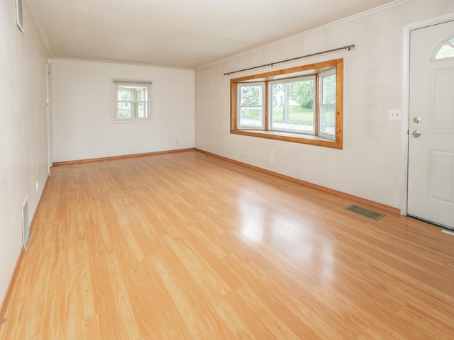909 Royce Ave, Kalamazoo, MI 49001 - spare room featuring crown molding, healthy amount of natural light, and light wood-style flooring