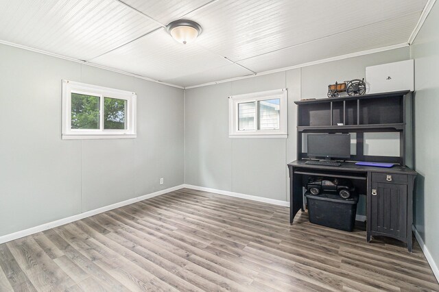 5468 S Custer Rd, Custer, MI 49405 - unfurnished living room featuring wood finished floors and ornamental molding