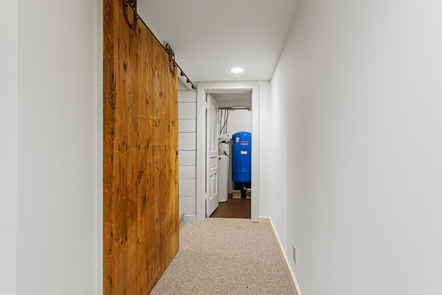 1874 Yeckley Rd, Hastings, MI 49058 - corridor featuring a barn door, carpet, and recessed lighting