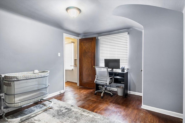 8304 Pinehurst St, Detroit, MI 48204 - home office featuring wood finished floors and arched walkways