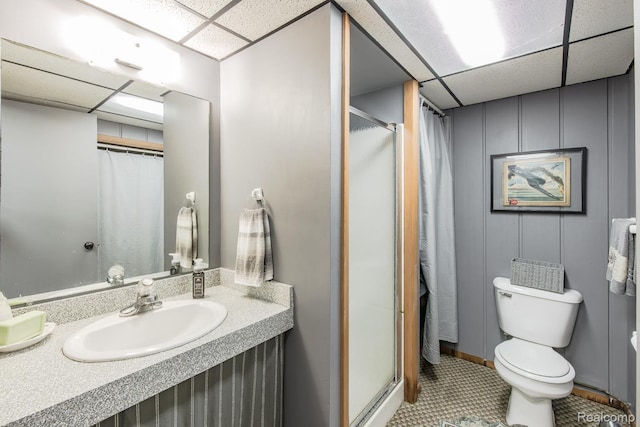 284 W Clarkston Rd, Lake Orion, MI 48362 - full bath featuring a paneled ceiling, a stall shower, and vanity