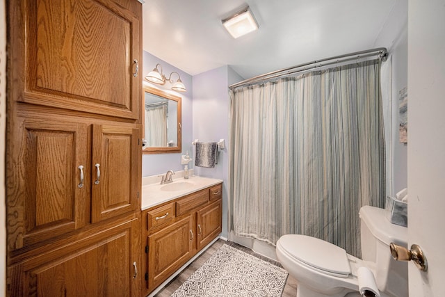 2759 Hemlock Rd, Quincy, MI 49082 - full bath with vanity, a shower with curtain, and wood finished floors