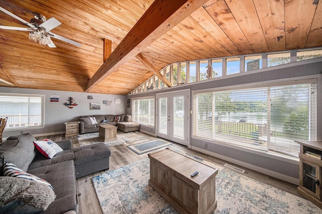 2759 Hemlock Rd, Quincy, MI 49082 - living room with wooden ceiling, wood finished floors, and a ceiling fan