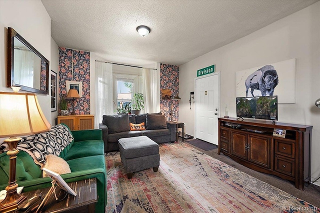 1769 W Warren Ave, Detroit, MI 48208 - living room featuring a textured ceiling