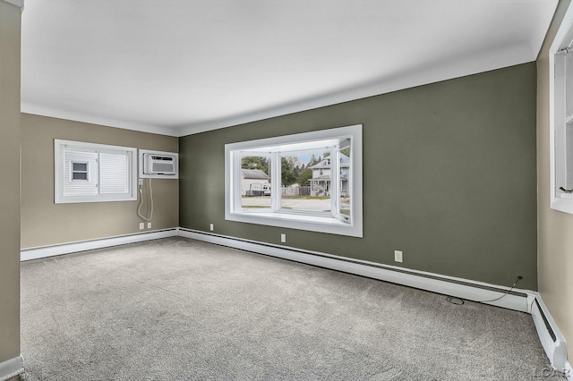 338 Cherry St, Blissfield, MI 49228 - carpeted spare room featuring an AC wall unit and a baseboard heating unit
