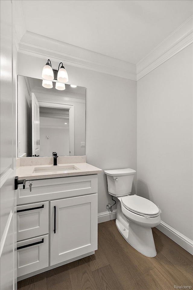 56350 Willow Creek Blvd, Utica, MI 48316 - half bath featuring crown molding, wood finished floors, and vanity