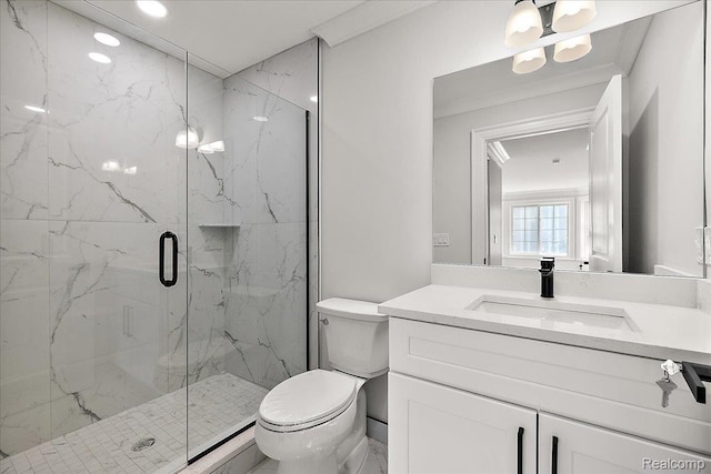 56350 Willow Creek Blvd, Utica, MI 48316 - bathroom with a marble finish shower, vanity, and recessed lighting