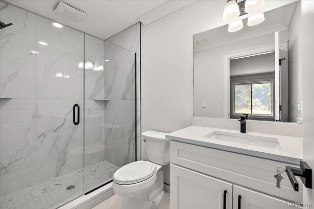 56350 Willow Creek Blvd, Utica, MI 48316 - bathroom featuring vanity and a marble finish shower