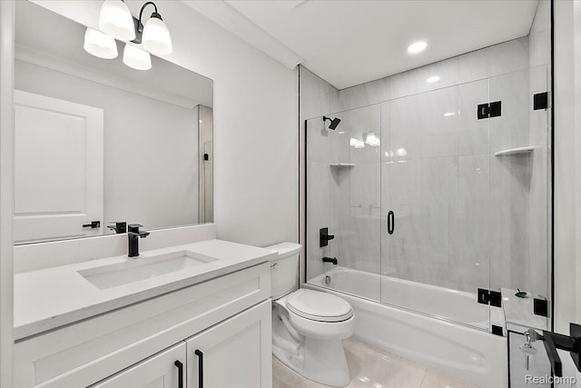 56350 Willow Creek Blvd, Utica, MI 48316 - full bathroom featuring shower / bath combination with glass door, vanity, crown molding, and recessed lighting