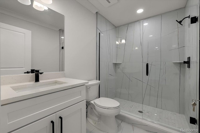 56350 Willow Creek Blvd, Utica, MI 48316 - full bath featuring a marble finish shower, vanity, and recessed lighting