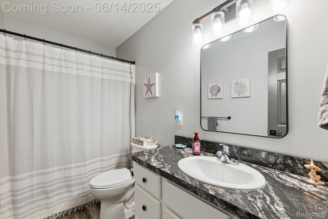 3328 S Vassar Rd, Burton, MI 48519 - bathroom with vanity, wood finished floors, and curtained shower
