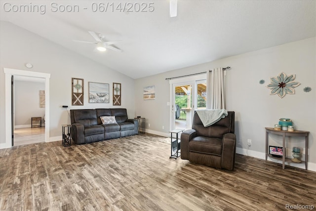 3328 S Vassar Rd, Burton, MI 48519 - living room featuring wood finished floors, vaulted ceiling, and ceiling fan