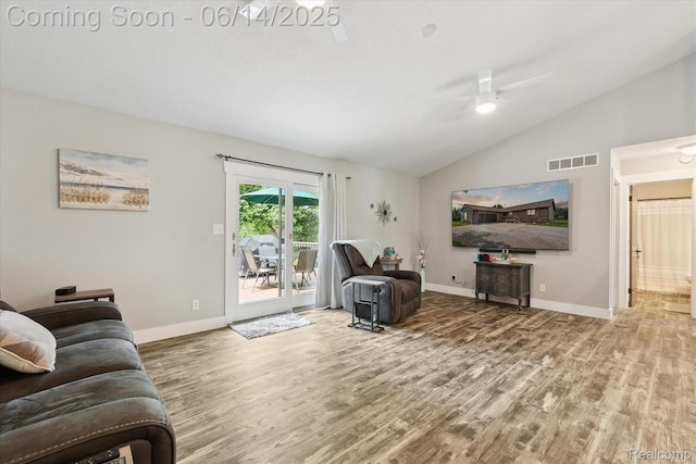 3328 S Vassar Rd, Burton, MI 48519 - living room with wood finished floors, lofted ceiling, and a ceiling fan