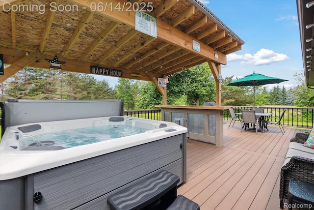 3328 S Vassar Rd, Burton, MI 48519 - wooden deck featuring a hot tub and outdoor dining space