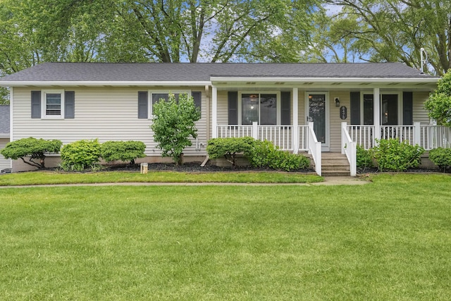 8475 Homerich Ave SW, Byron Center, MI 49315 - ranch-style house featuring covered porch, a front lawn, and a shingled roof