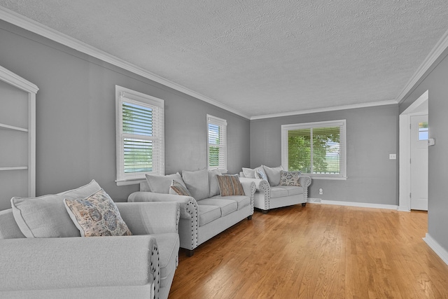 8475 Homerich Ave SW, Byron Center, MI 49315 - living area with wood finished floors, a textured ceiling, and ornamental molding