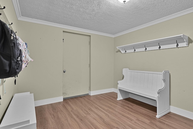 8475 Homerich Ave SW, Byron Center, MI 49315 - mudroom featuring wood finished floors, a textured ceiling, and ornamental molding
