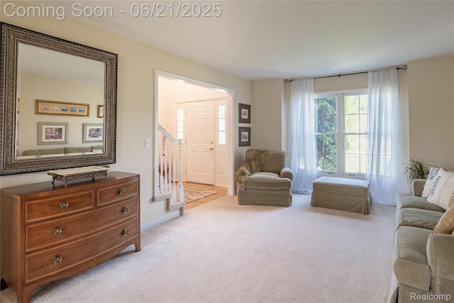 48671 Timber Crest Ct, Plymouth, MI 48170 - carpeted living area featuring stairs