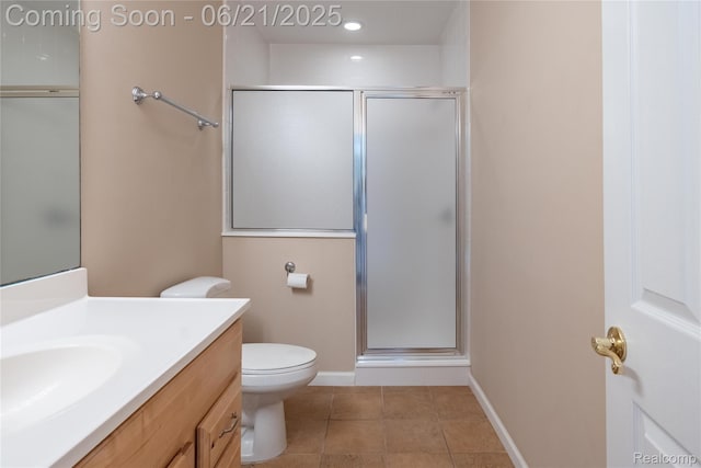 48671 Timber Crest Ct, Plymouth, MI 48170 - full bath featuring vanity, a stall shower, tile patterned floors, and recessed lighting