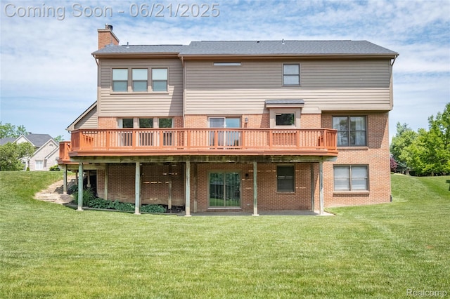 48671 Timber Crest Ct, Plymouth, MI 48170 - back of house featuring brick siding, a yard, and a chimney