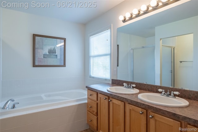 48671 Timber Crest Ct, Plymouth, MI 48170 - full bath featuring a shower stall, a bath, and double vanity