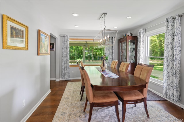 20551 Elwell Rd, Belleville, MI 48111 - dining space featuring dark wood-type flooring, a chandelier, and recessed lighting
