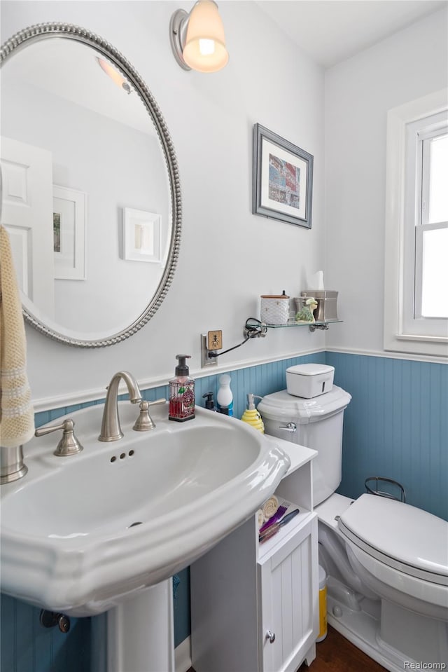 20551 Elwell Rd, Belleville, MI 48111 - bathroom with toilet and wainscoting