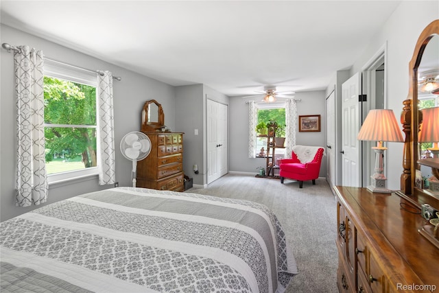 20551 Elwell Rd, Belleville, MI 48111 - bedroom featuring carpet, ceiling fan, and two closets