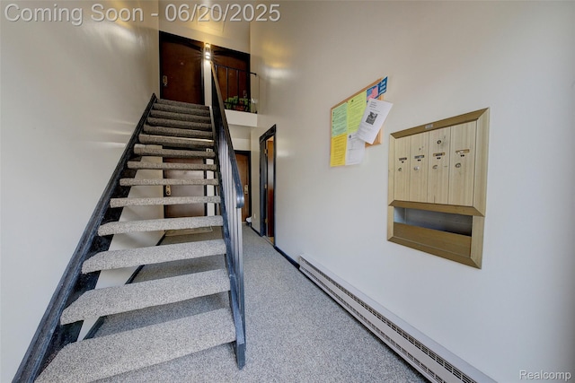 7615 Woodview St # 3, Westland, MI 48185 - stairs with a baseboard radiator, carpet flooring, and mail area
