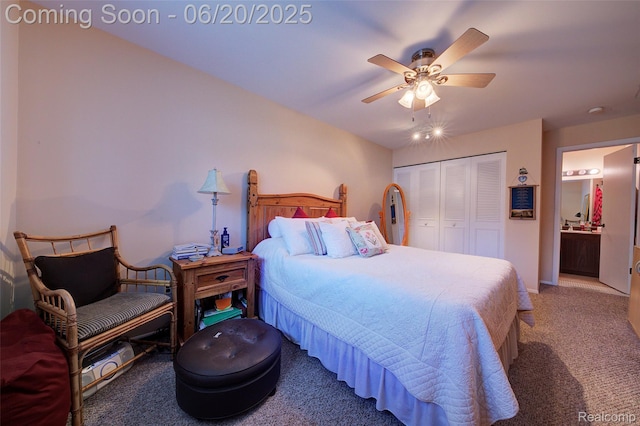7615 Woodview St # 3, Westland, MI 48185 - bedroom with carpet flooring, a closet, and a ceiling fan