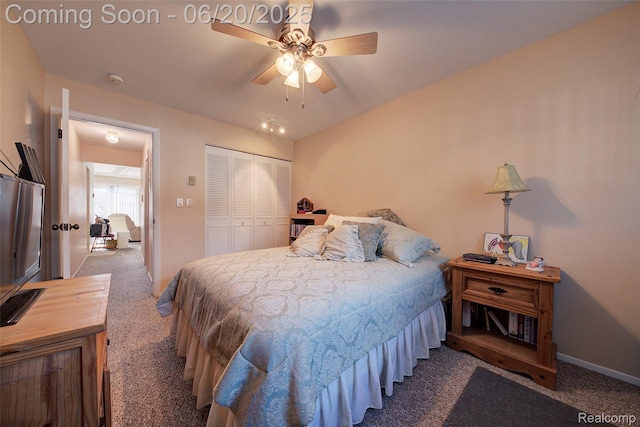 7615 Woodview St # 3, Westland, MI 48185 - bedroom featuring carpet floors, a closet, and a ceiling fan