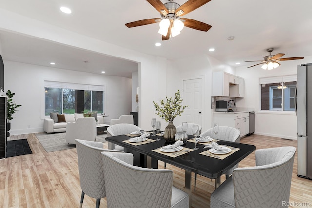 3297 Taylor St, Detroit, MI 48206 - dining area with ceiling fan, light wood-style flooring, and recessed lighting