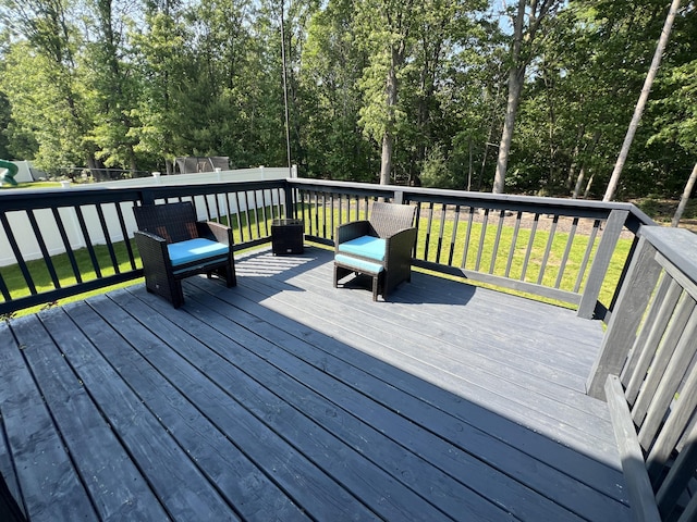2650 Eagle Rdg, Muskegon, MI 49444 - wooden deck featuring a fenced backyard and view of wooded area
