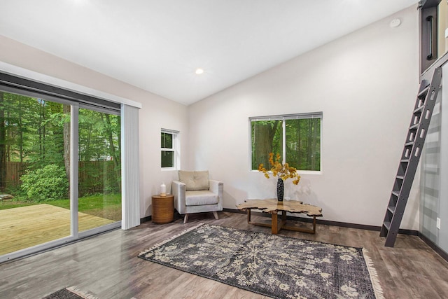 6490 Island Lake Rd, Holland, MI 49423 - sitting room with lofted ceiling, wood finished floors, and recessed lighting