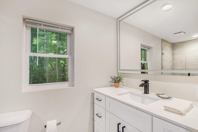 6490 Island Lake Rd, Holland, MI 49423 - full bath with vanity, a tile shower, and recessed lighting