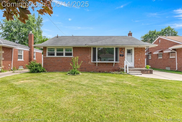 30345 Rush St, Garden City, MI 48135 - bungalow-style home featuring brick siding, a front lawn, a chimney, and a shingled roof