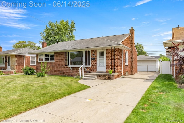 30345 Rush St, Garden City, MI 48135 - view of front facade with a chimney, brick siding, a garage, and a gate