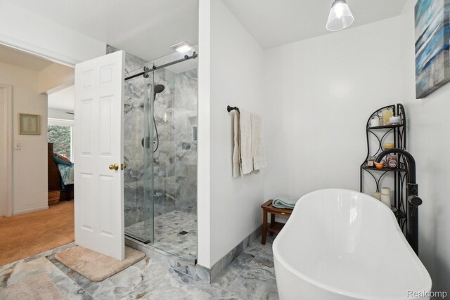 2138 Kennedy Dr, Rochester Hills, MI 48309 - full bath featuring a shower stall, a freestanding bath, and marble finish floors