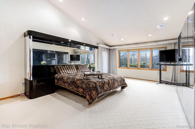 5322 Pond Bluff Dr, West Bloomfield, MI 48323 - carpeted bedroom featuring recessed lighting, vaulted ceiling, and a textured ceiling