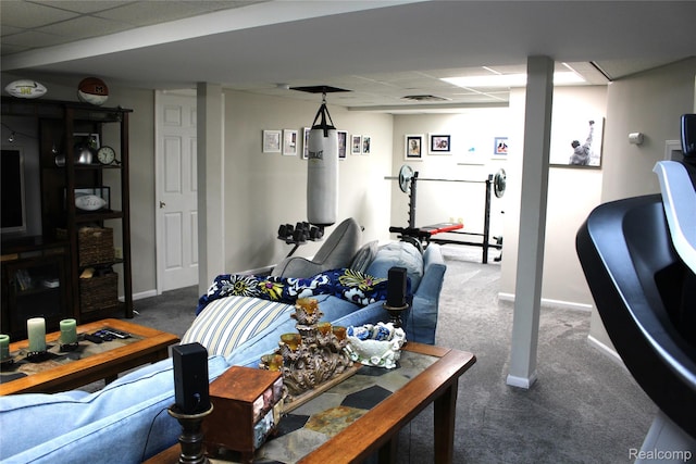 14361 Blue Heron Dr, Fenton, MI 48430 - living room with carpet flooring and a drop ceiling